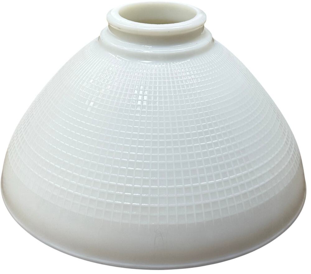 Vintage 70s White Opal Glass Grid Pattern Light Shade 10” Pendant Fixture